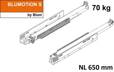 MOVENTO mit BLUMOTION S, Vollauszug für Holzschubkasten, 70 kg, NL=650mm, ohne Kupplungen, für TIP-ON-Blumotion, 766H6500S